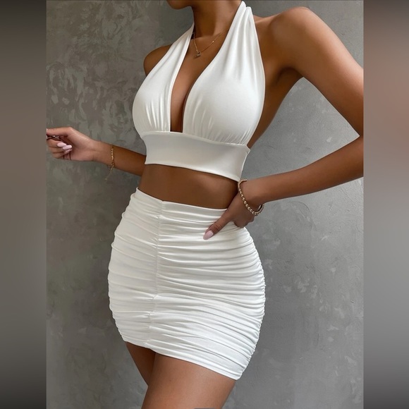 Tied Backless Halter Top And Bodycon Skirt Set - Picture 1 of 2